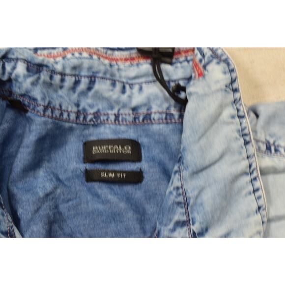 Buffalo David Bitton Men's Blue Acid Wash Slim Fit Pear Snap Button Shirt XXL - Picture 7 of 8